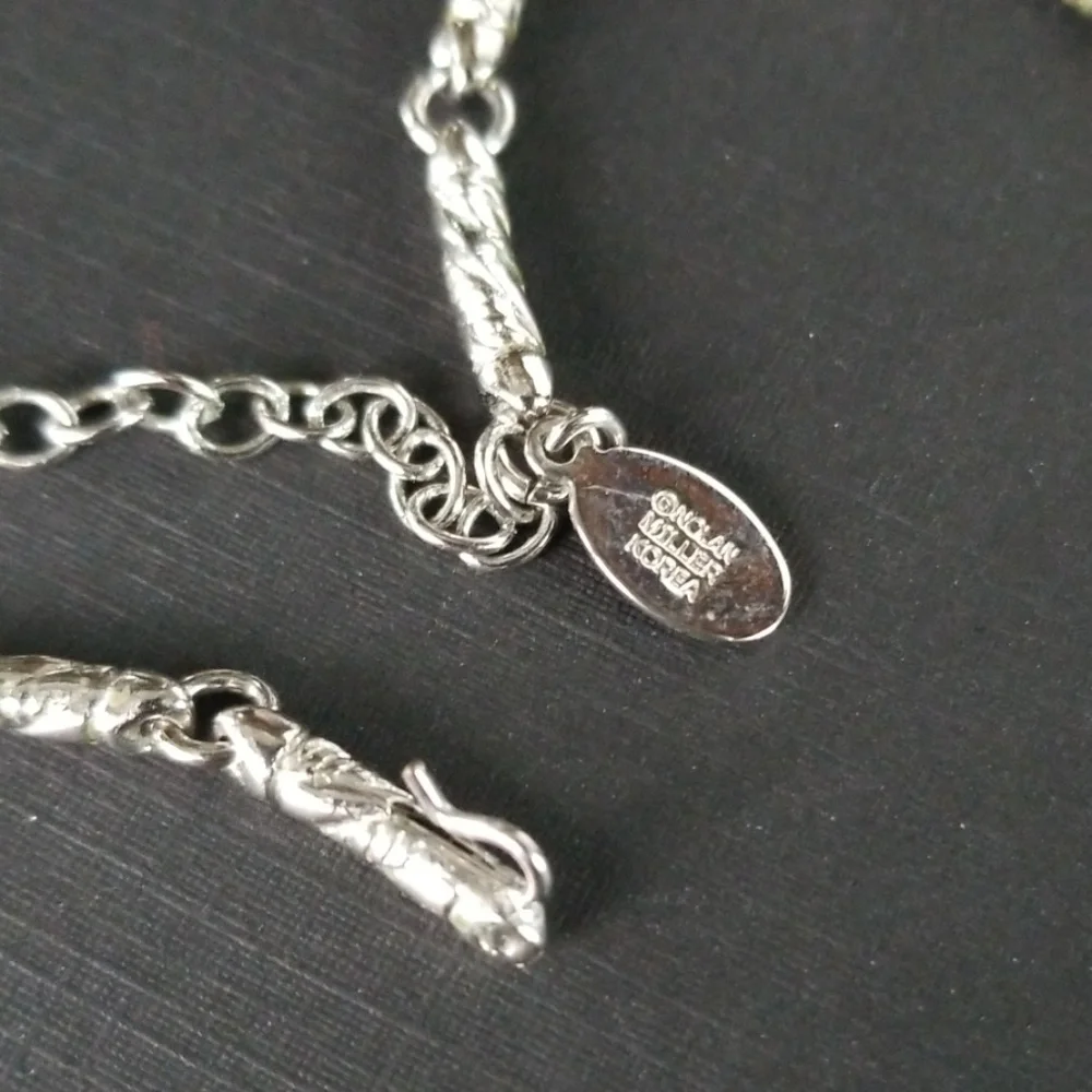 Vintage NOLAN MILLER Raindrop Pave' Rhinestone Silver Plated Necklace EUC
